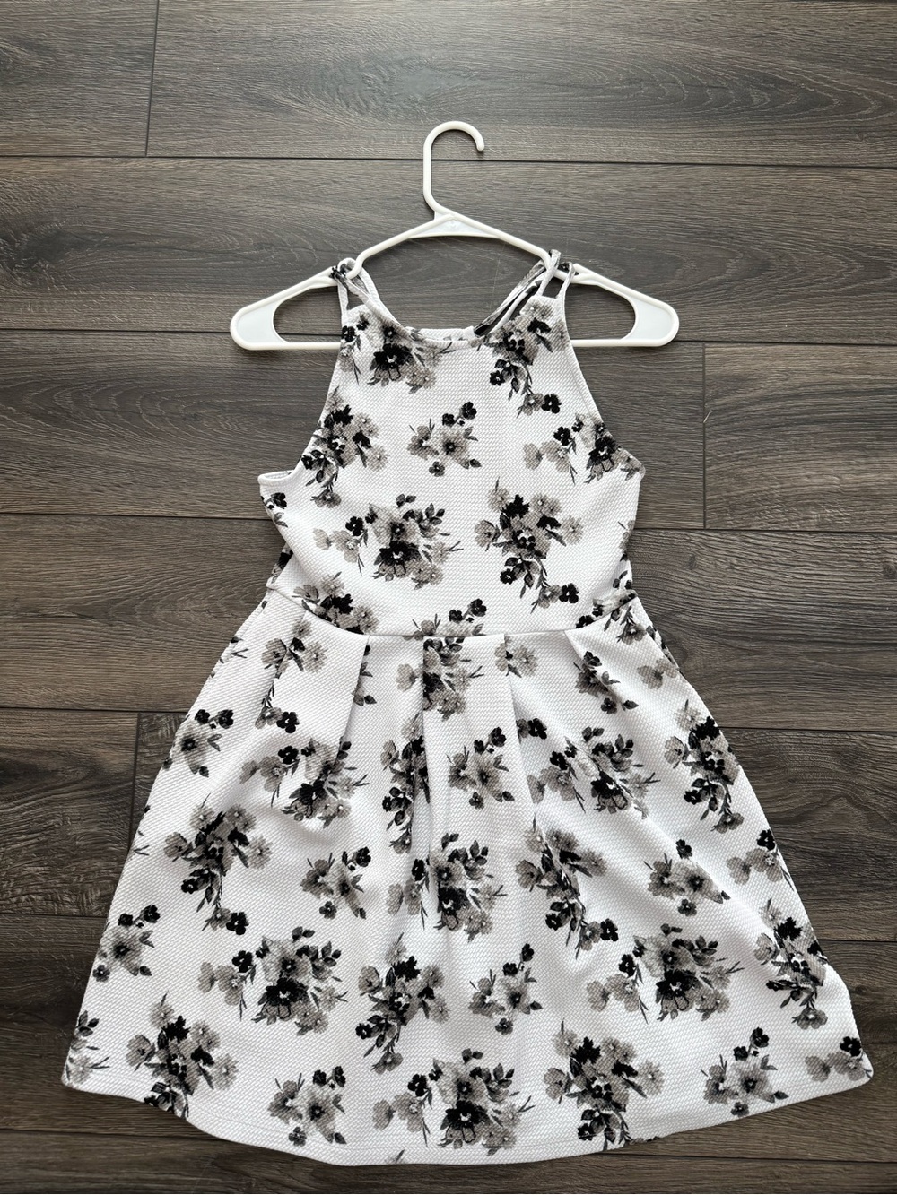 SO White Halter Dress with Black & Gray Floral Print